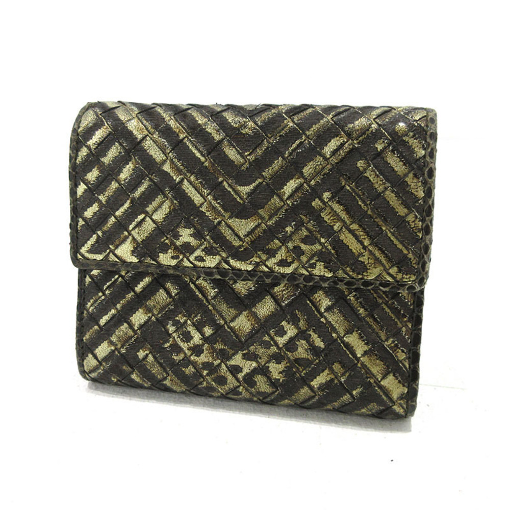 Bottega Veneta Bisanzio Python Compact Wallet Gol… - image 1